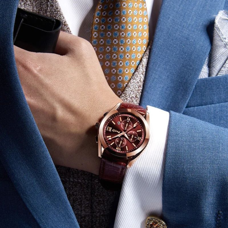 Men’s Business Chronograph Watch | 41 mm | Leather Strap | Quartz | 3 ATM