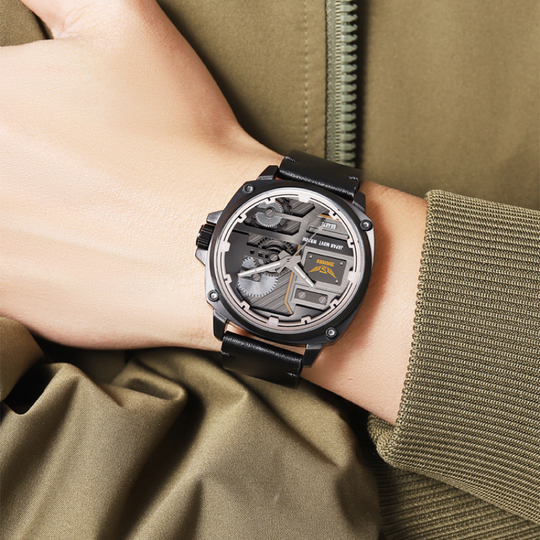 Men’s Industrial Quartz Watch | 50 mm | Leather Strap | 3 ATM Water-Resistant