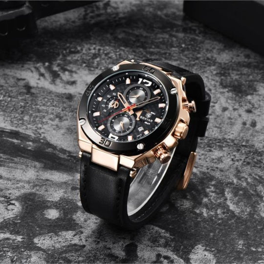 Men’s Luxury Sport Chronograph Watch | Quartz | 45 mm Case | Leather Strap | 3 ATM