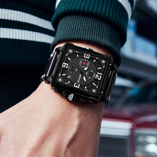 Men’s Tactical Chronograph Watch 48 mm | Quartz, Date & Luminous | Leather Strap | 3 ATM