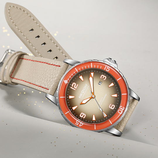 Men’s Sports Watch 44 mm | Quartz & Date | Leather Strap | Luminous Hands | 3 ATM