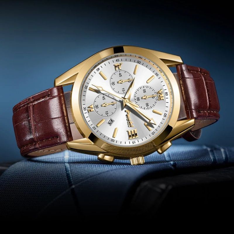 Men’s Business Chronograph Watch | 41 mm | Leather Strap | Quartz | 3 ATM