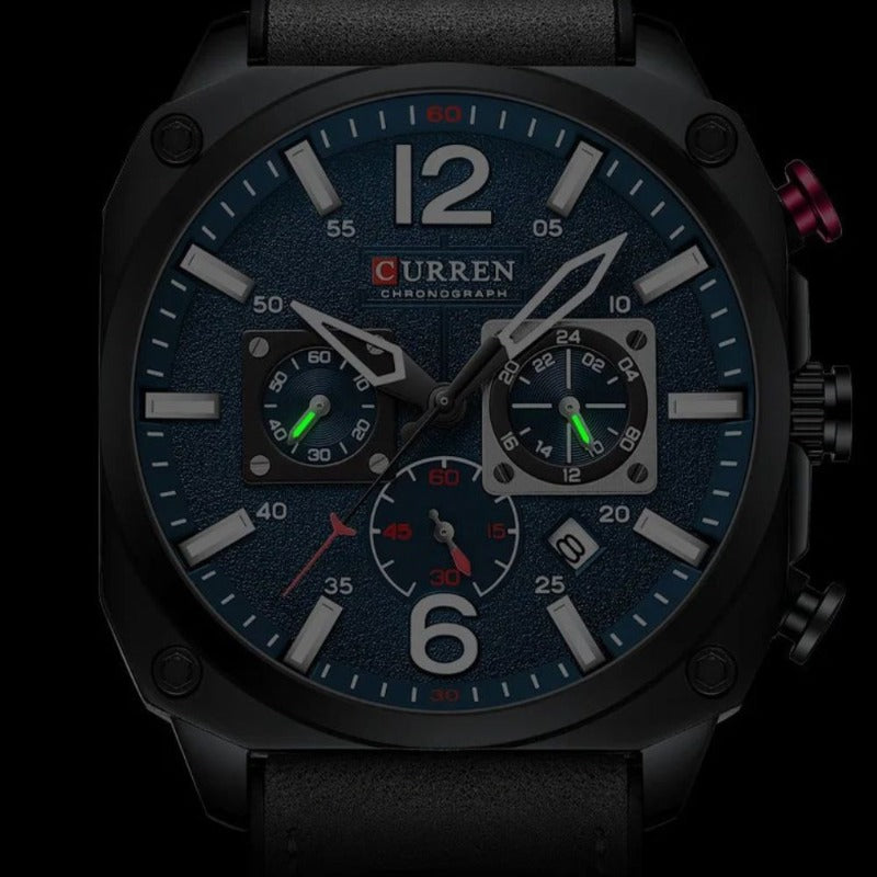 Men’s Chronograph Quartz Watch | 44 mm Case | Leather Strap | 3 ATM Water Resistant | Date