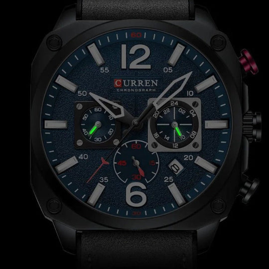 Men’s Chronograph Quartz Watch | 44 mm Case | Leather Strap | 3 ATM Water Resistant | Date