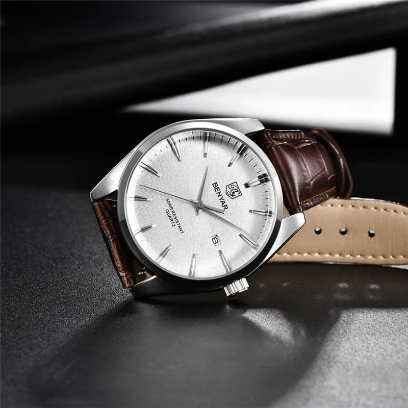 Men’s Business Watch 41 mm | Quartz & Date | Leather Strap | Luminous Hands | 3 ATM