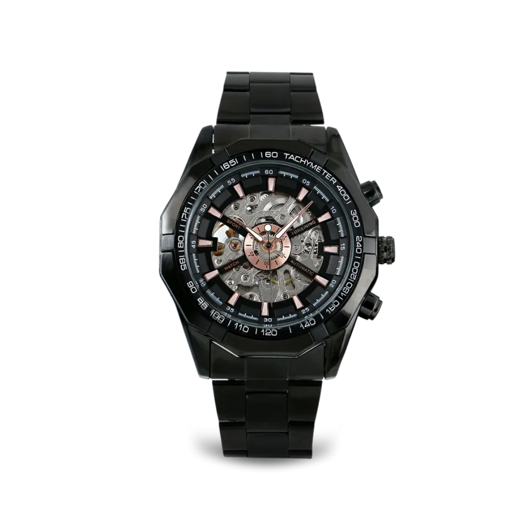 Automatic Skeleton Stainless Steel Watch | 45 mm | Tachymeter Bezel | 3 ATM Water Resistant