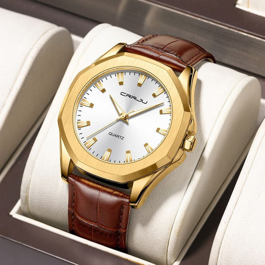 Men’s Minimalist Quartz Watch | 42 mm Case | Leather Strap | 3 ATM Water Resistant