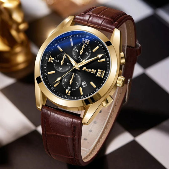 Men’s Business Chronograph Watch | 41 mm | Leather Strap | Quartz | 3 ATM