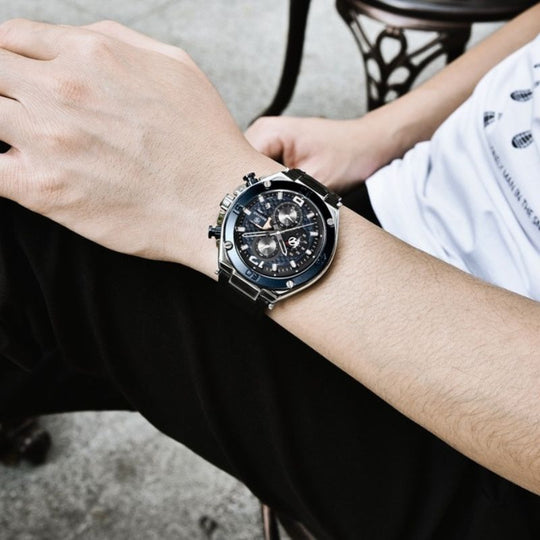 Men’s Luxury Sport Chronograph Watch | Quartz | 45 mm Case | Leather Strap | 3 ATM