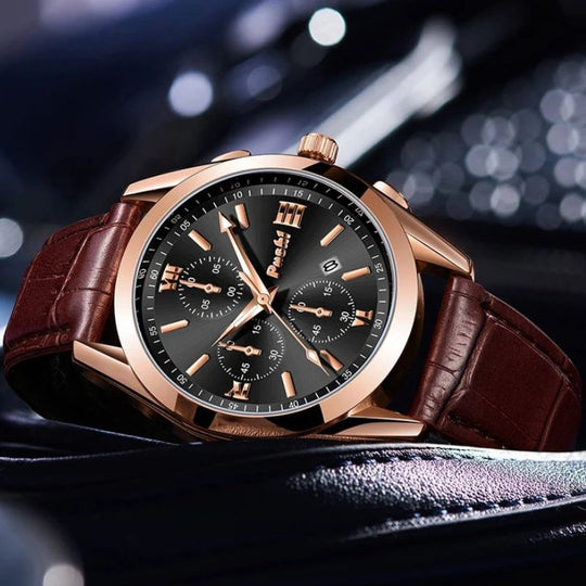 Men’s Business Chronograph Watch | 41 mm | Leather Strap | Quartz | 3 ATM