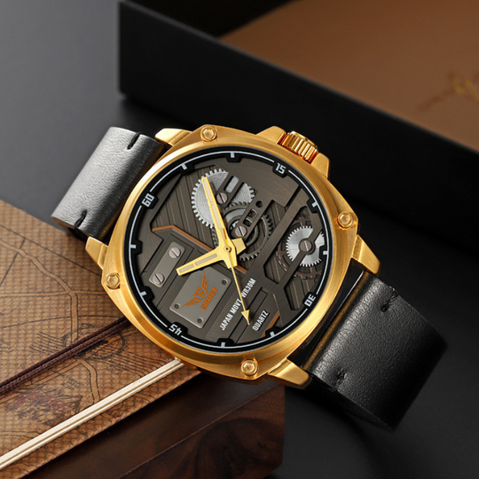 Men’s Industrial Quartz Watch | 50 mm | Leather Strap | 3 ATM Water-Resistant