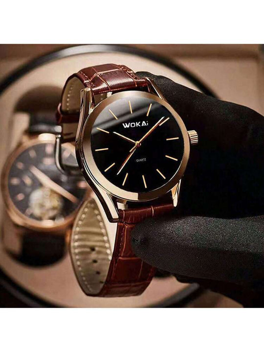 Unisex Minimalist Quartz Watch | Slim Dress Case | Stainless Steel | Leather Strap