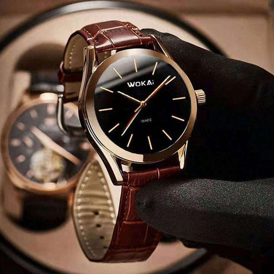 Unisex Minimalist Quartz Watch | Slim Dress Case | Stainless Steel | Leather Strap