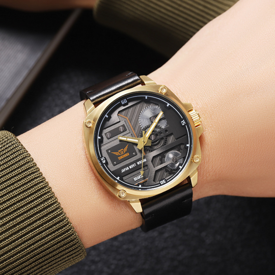 Men’s Industrial Quartz Watch | 50 mm | Leather Strap | 3 ATM Water-Resistant