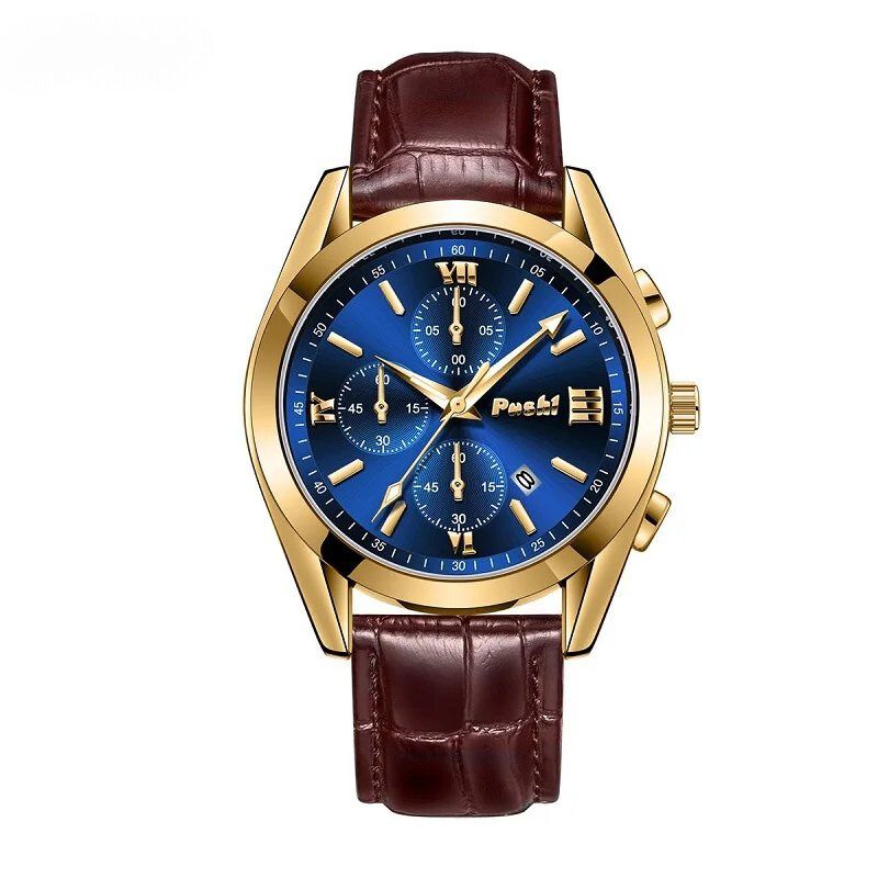 Men’s Business Chronograph Watch | 41 mm | Leather Strap | Quartz | 3 ATM