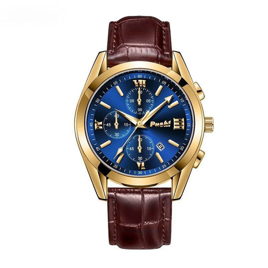 Men’s Business Chronograph Watch | 41 mm | Leather Strap | Quartz | 3 ATM
