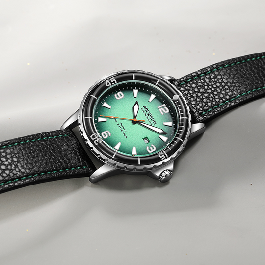 Men’s Sports Watch 44 mm | Quartz & Date | Leather Strap | Luminous Hands | 3 ATM