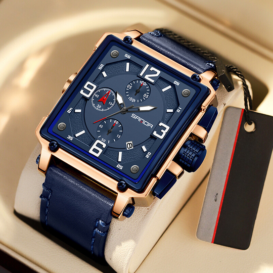 Men’s Tactical Chronograph Watch 48 mm | Quartz, Date & Luminous | Leather Strap | 3 ATM