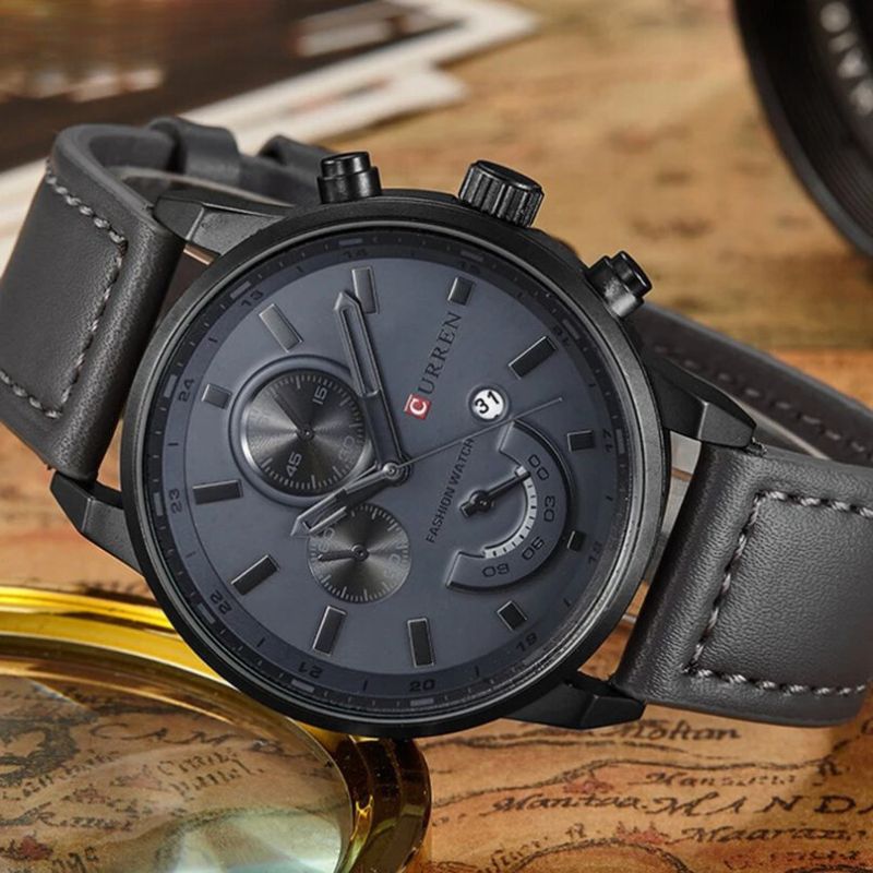 Men’s Fashion Sport Quartz Watch | Leather Strap | 43 mm Case | 3 ATM