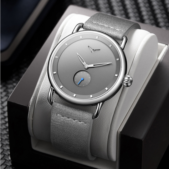 Unisex Minimalist Quartz Watch | 41 mm Case | Silver Leather Strap | Gray Dial | 3 ATM Water Resistant
