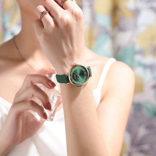 Women’s Classic Quartz Watch | 32 mm Case | Emerald Vegan Leather Strap | 3 ATM Water-Resistant