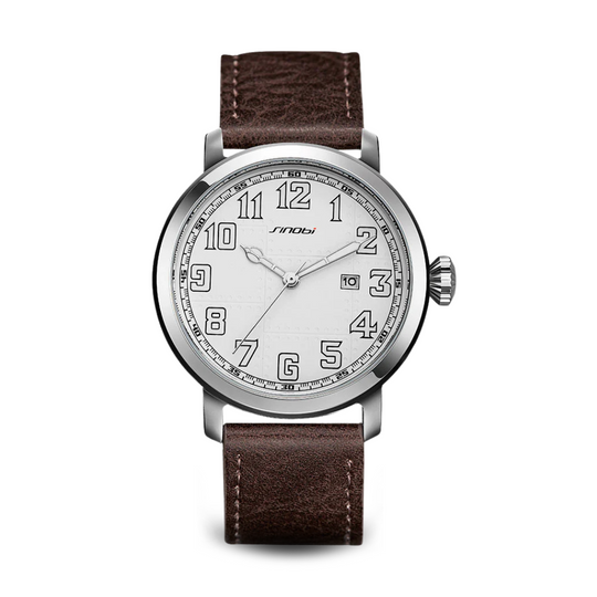 Men’s Classic Automatic Watch | 44 mm | White Dial | Brown Leather Strap | 3 ATM
