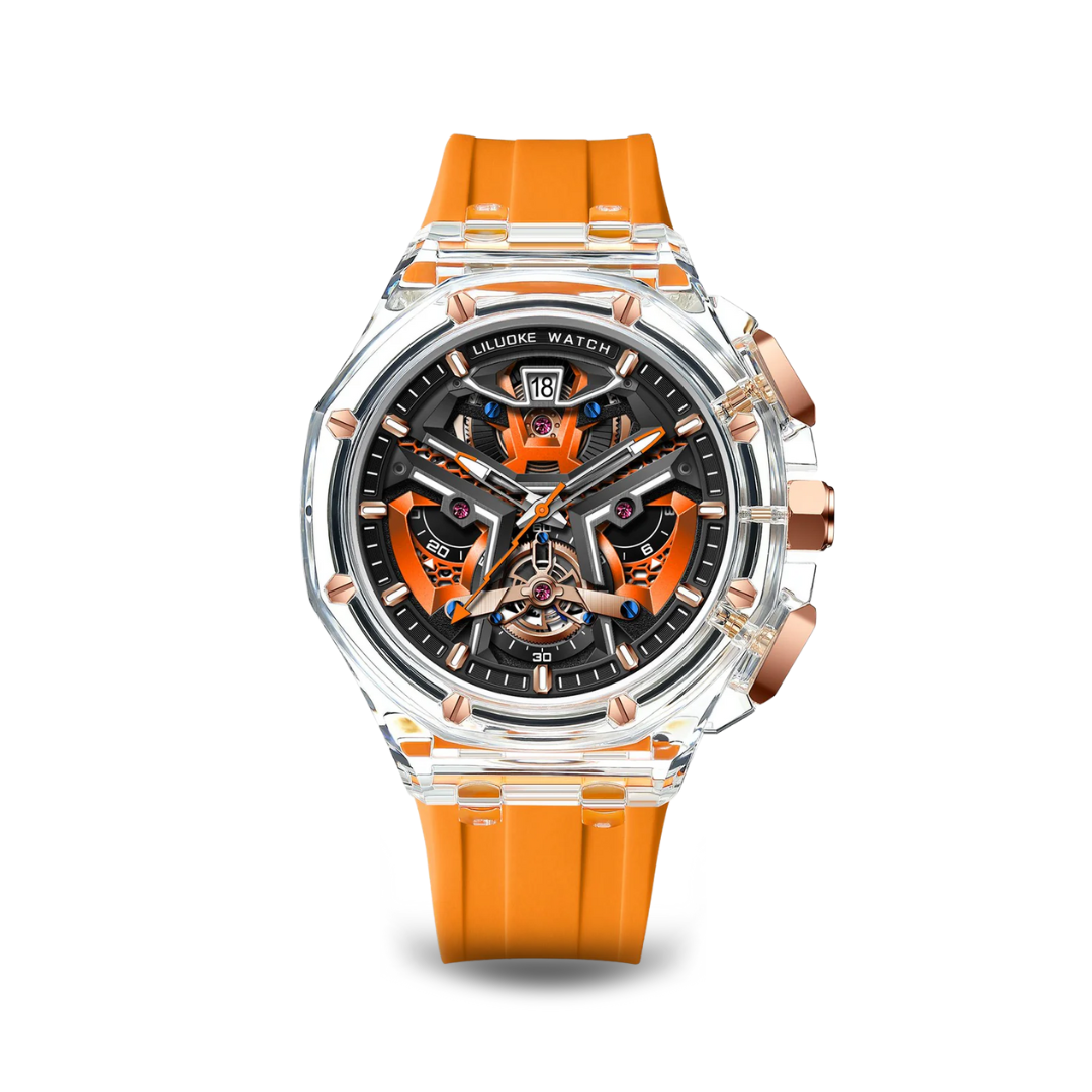 Men’s Transparent Skeleton Automatic Watch | 44 mm Case | Rubber Strap | 3 ATM Water Resistant