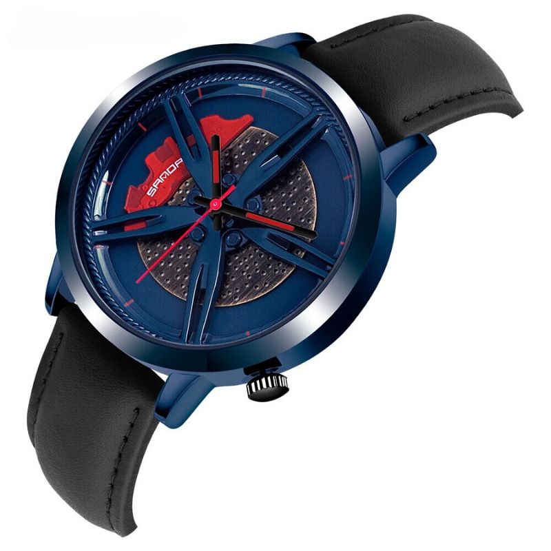 Men’s Racing Wheel Dial Watch | 41 mm | Car-Inspired Quartz | Brown Leather Strap | 3 ATM