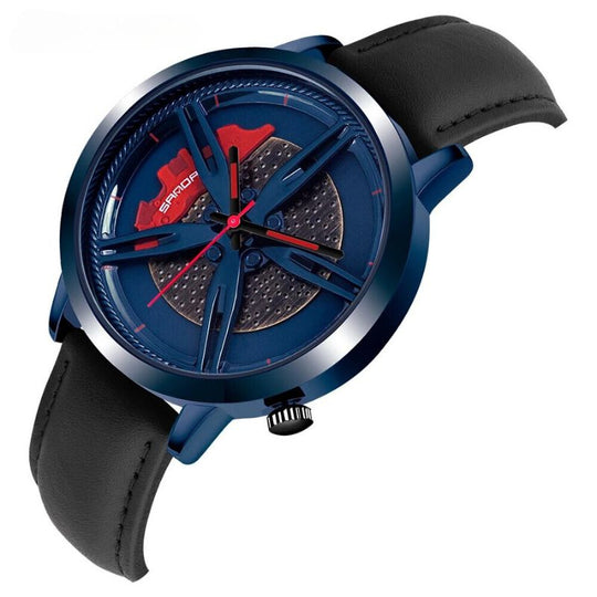 Men’s Racing Wheel Dial Watch | 41 mm | Car-Inspired Quartz | Brown Leather Strap | 3 ATM