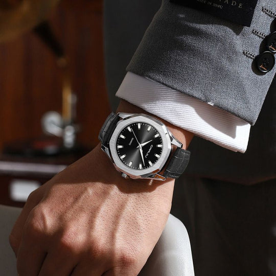 Men’s Minimalist Quartz Watch | 42 mm Case | Leather Strap | 3 ATM Water Resistant