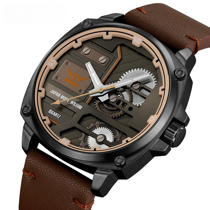 Men’s Industrial Quartz Watch | 50 mm | Leather Strap | 3 ATM Water-Resistant