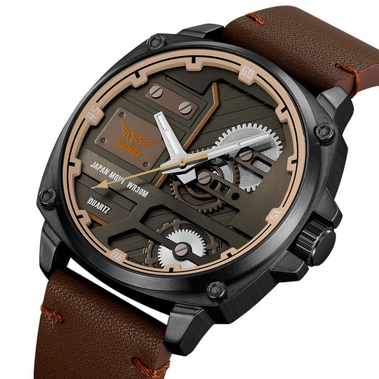 Men’s Industrial Quartz Watch | 50 mm | Leather Strap | 3 ATM Water-Resistant