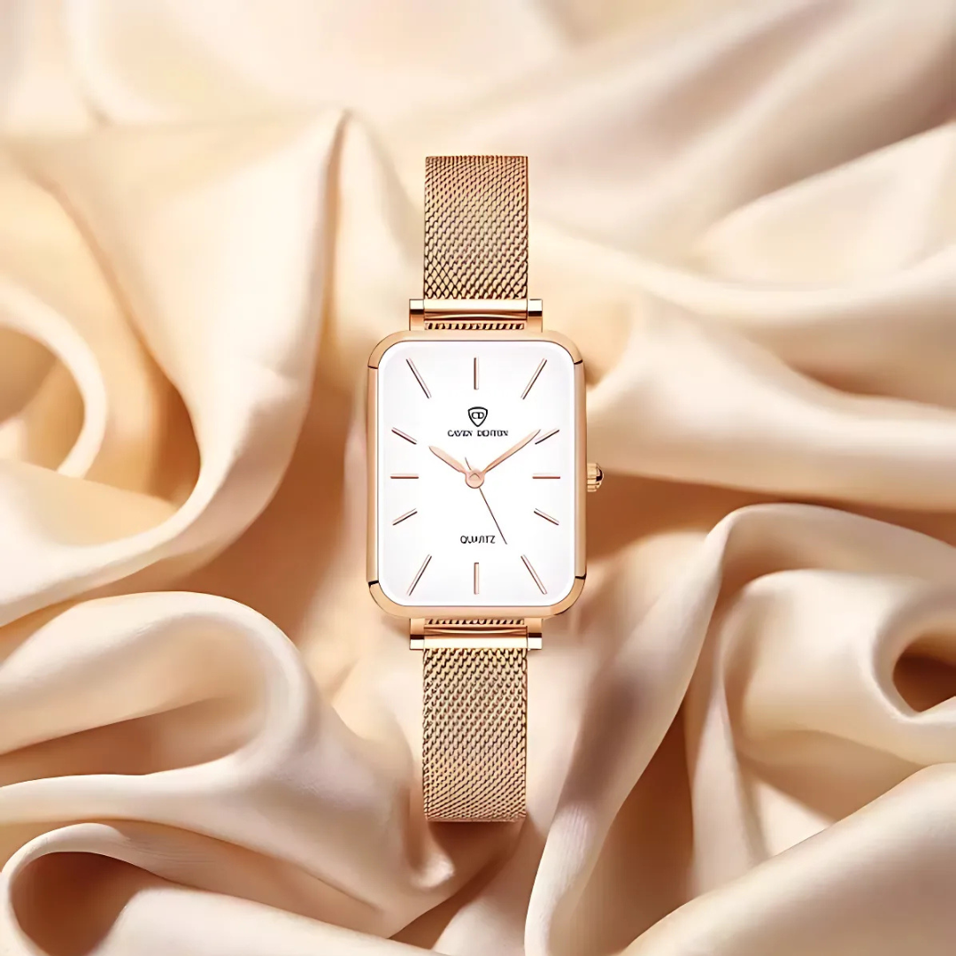 Women’s Minimalist Square Mesh Watch 34 mm | Quartz Movement | Stainless Steel Mesh Band | 3 ATM