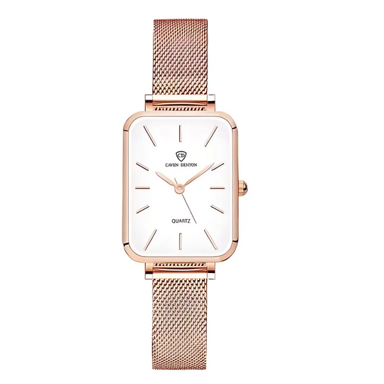 Women’s Minimalist Square Mesh Watch 34 mm | Quartz Movement | Stainless Steel Mesh Band | 3 ATM