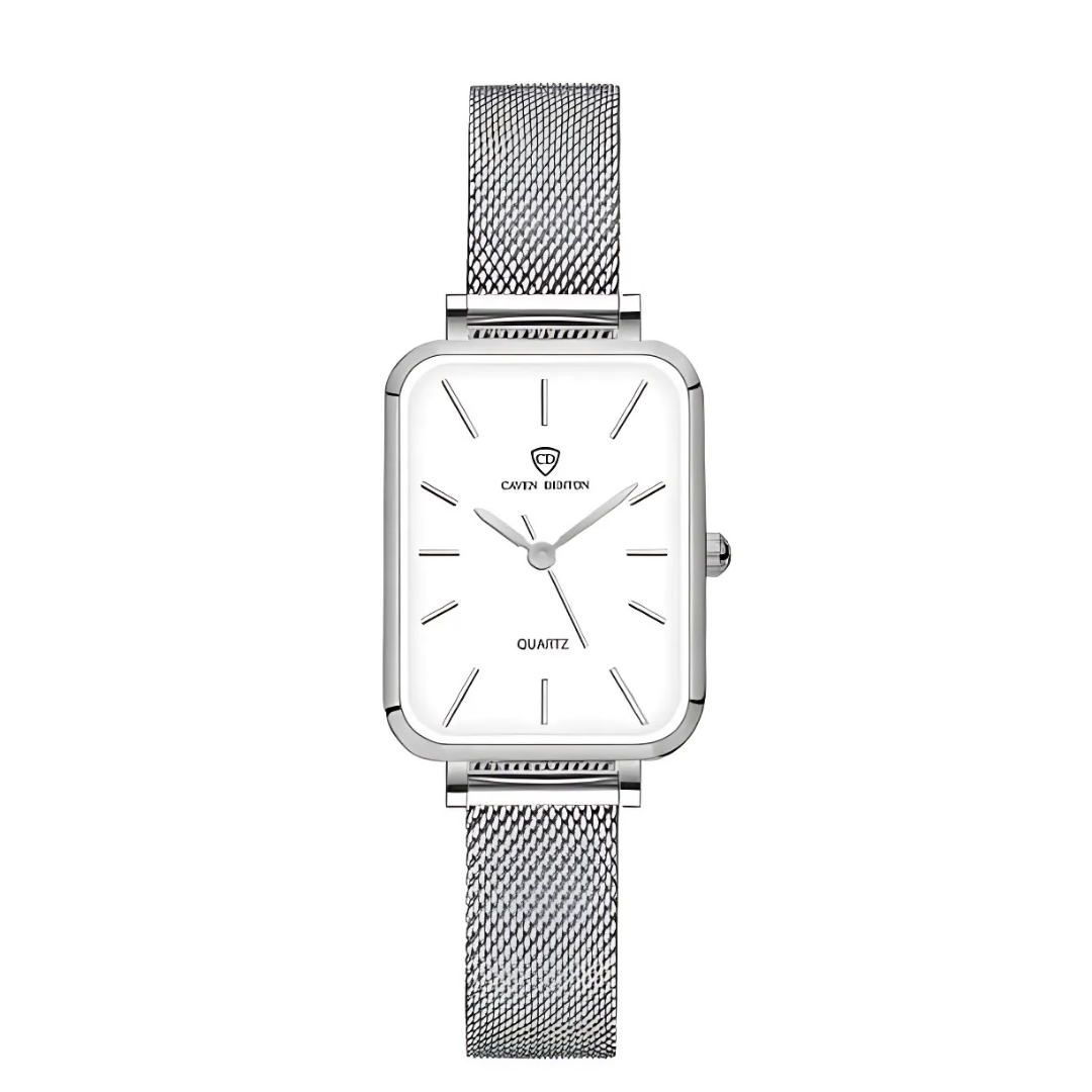 Women’s Minimalist Square Mesh Watch 34 mm | Quartz Movement | Stainless Steel Mesh Band | 3 ATM