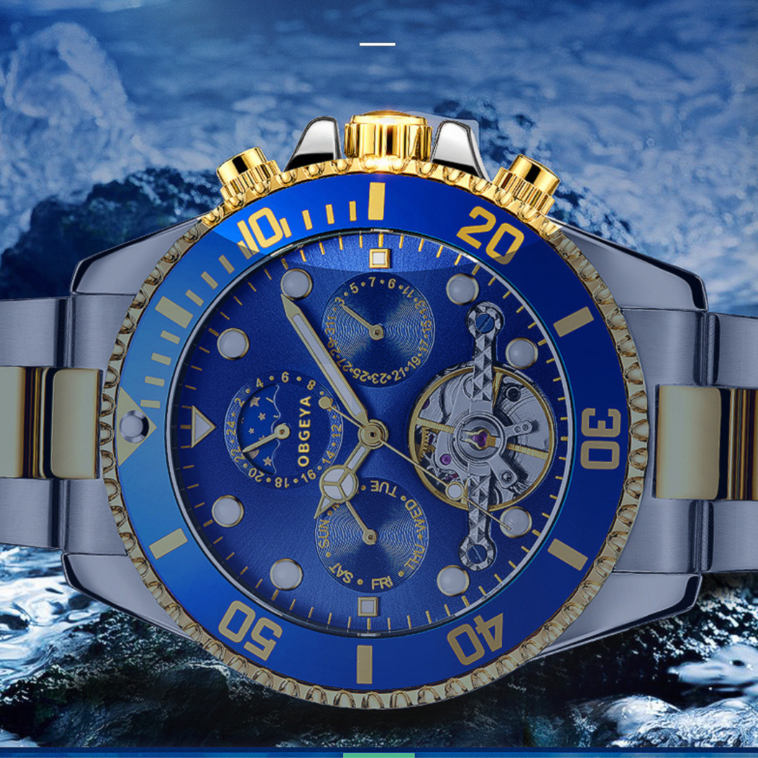 Men’s Automatic Tourbillon Watch 43 mm | Stainless Steel Bracelet | Open-Heart Dial & Full Calendar | 3 ATM