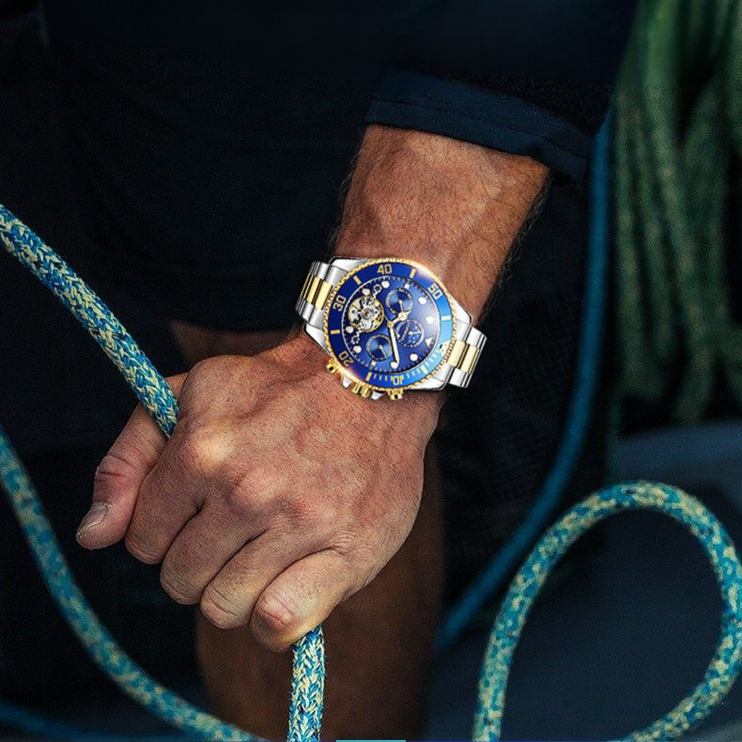 Men’s Automatic Tourbillon Watch 43 mm | Stainless Steel Bracelet | Open-Heart Dial & Full Calendar | 3 ATM