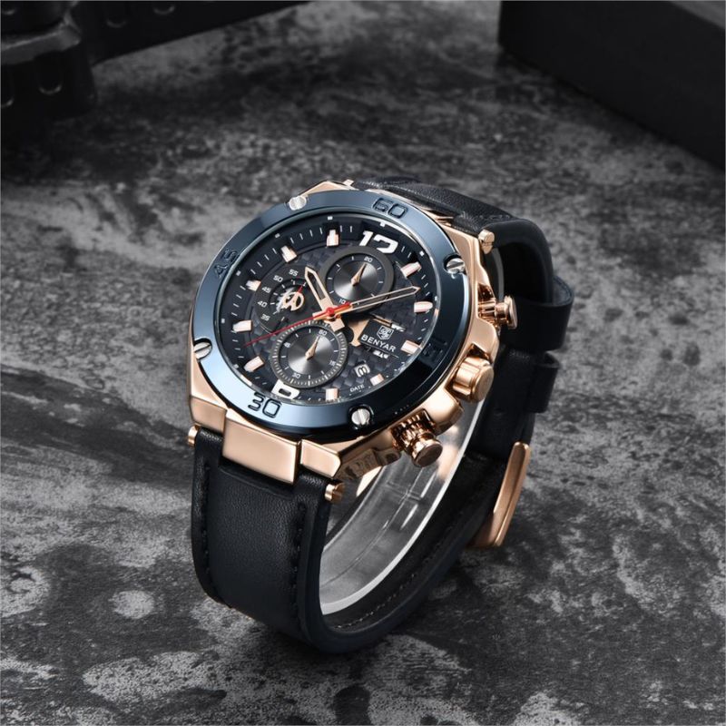 Men’s Luxury Sport Chronograph Watch | Quartz | 45 mm Case | Leather Strap | 3 ATM