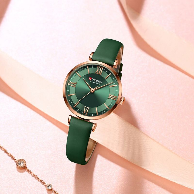 Women’s Classic Quartz Watch | 32 mm Case | Emerald Vegan Leather Strap | 3 ATM Water-Resistant