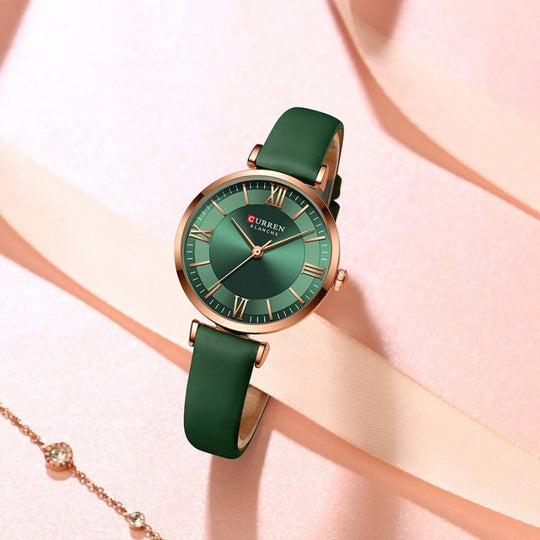 Women’s Classic Quartz Watch | 32 mm Case | Emerald Vegan Leather Strap | 3 ATM Water-Resistant
