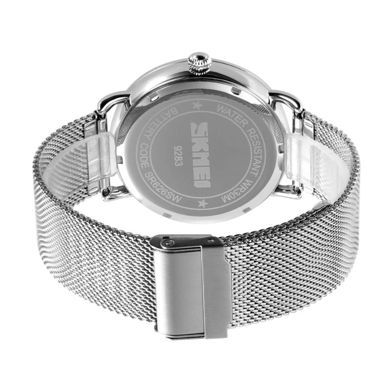 Unisex starry-sky quartz watch | 43 mm case | mesh steel strap | calendar | 3 ATM water resistant