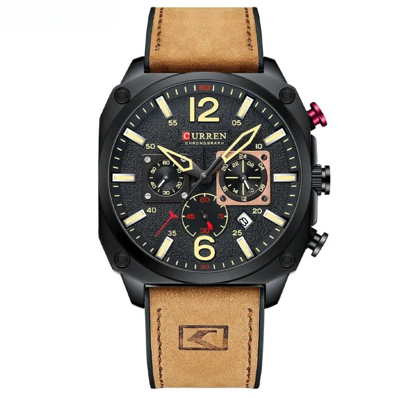 Men’s Chronograph Quartz Watch | 44 mm Case | Leather Strap | 3 ATM Water Resistant | Date