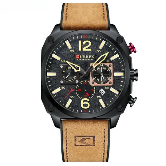 Men’s Chronograph Quartz Watch | 44 mm Case | Leather Strap | 3 ATM Water Resistant | Date