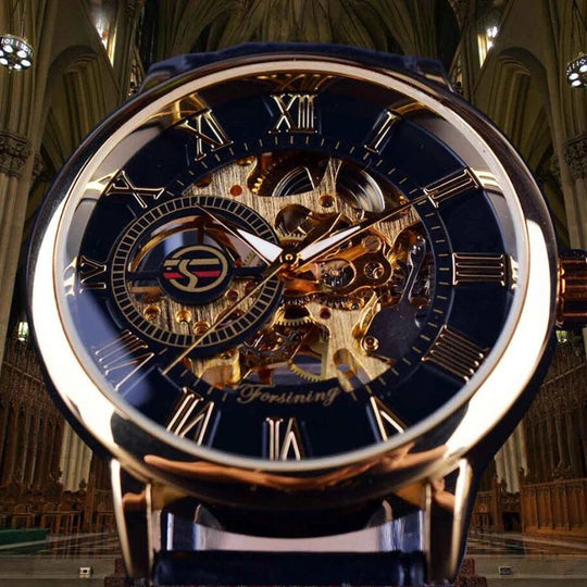 Men’s Automatic Skeleton Watch | 40 mm Case | Roman Numeral Dial | Leather Strap