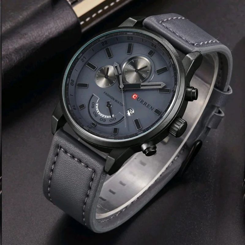 Men’s Fashion Sport Quartz Watch | Leather Strap | 43 mm Case | 3 ATM