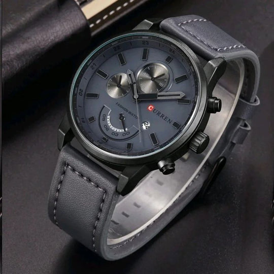 Men’s Fashion Sport Quartz Watch | Leather Strap | 43 mm Case | 3 ATM