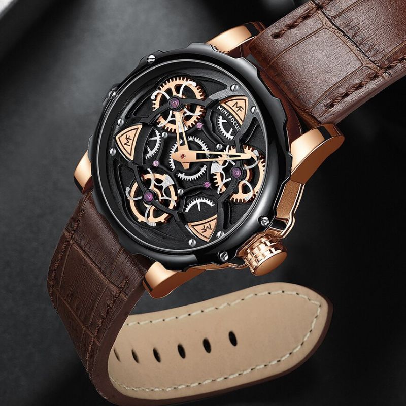 Men's Watch | 44 mm | 3D Dial | Leather Strap | 3 ATM