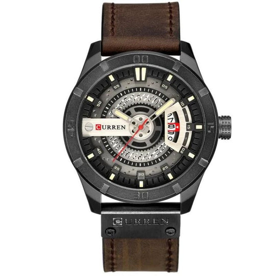 Men's Military Sport Quartz | 45 mm | Brown/Gray Leather | 3 ATM Water Resistant