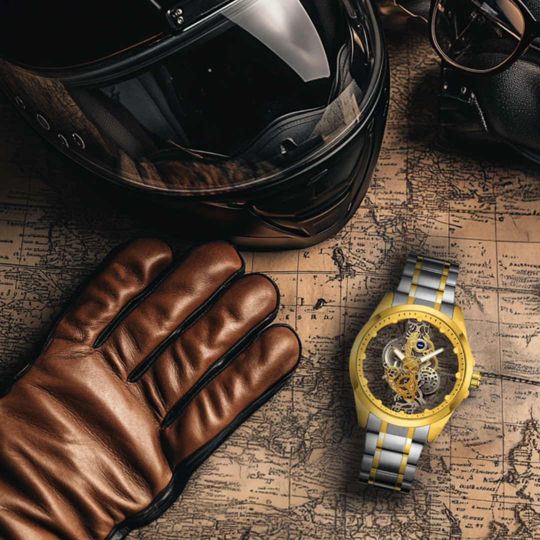 Men’s Stainless Steel Skeleton Watch | Open Mechanical Dial Bracelet | Motorhead Series | 3 ATM Water Resistant