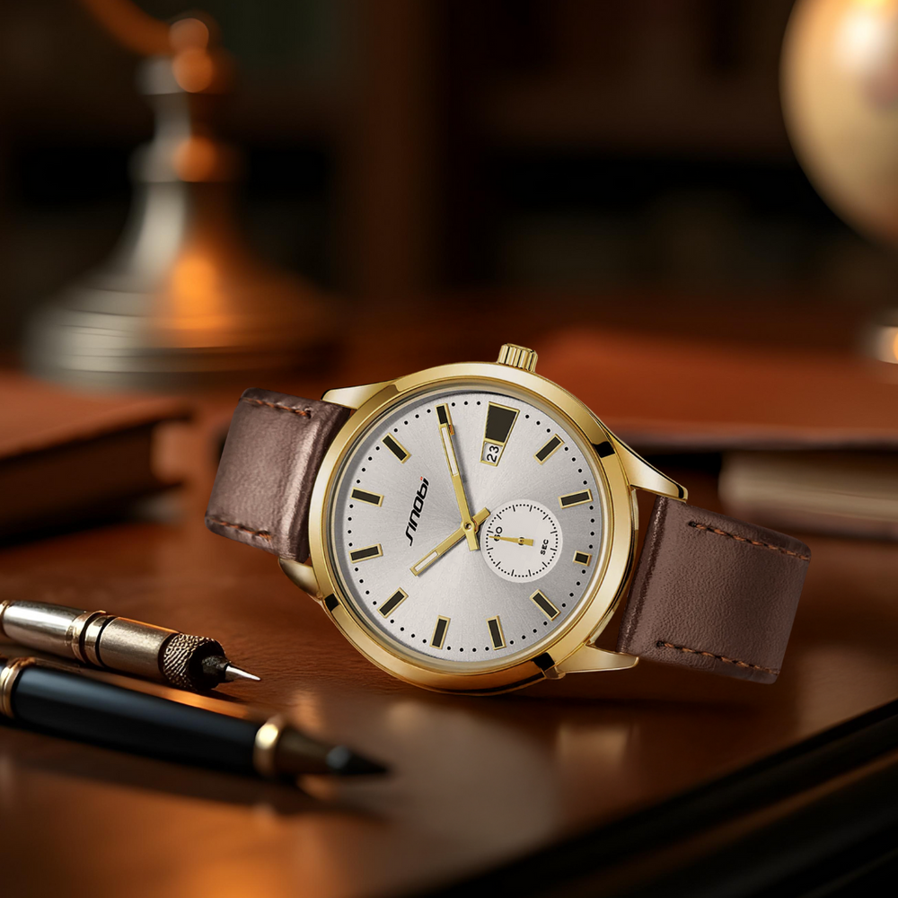 Unisex Classic Analog Quartz Watch | 38 mm | Leather Strap | Slim Stainless Steel Case